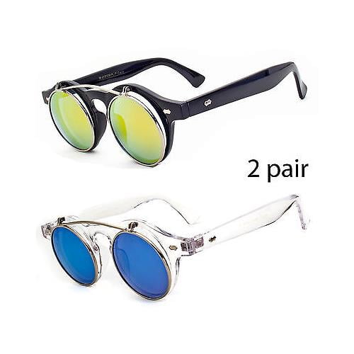 Cool Flip Up Lens Steampunk Vintage Retro Round Sunglasses Tortoise Free Case Us